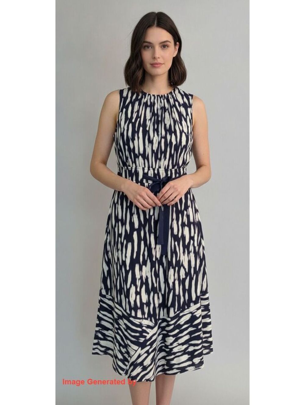 Donna Morgan Y2K Women's Sleeveless Abstract Patt. Asymmetrical Midi Dress Sz. 8
